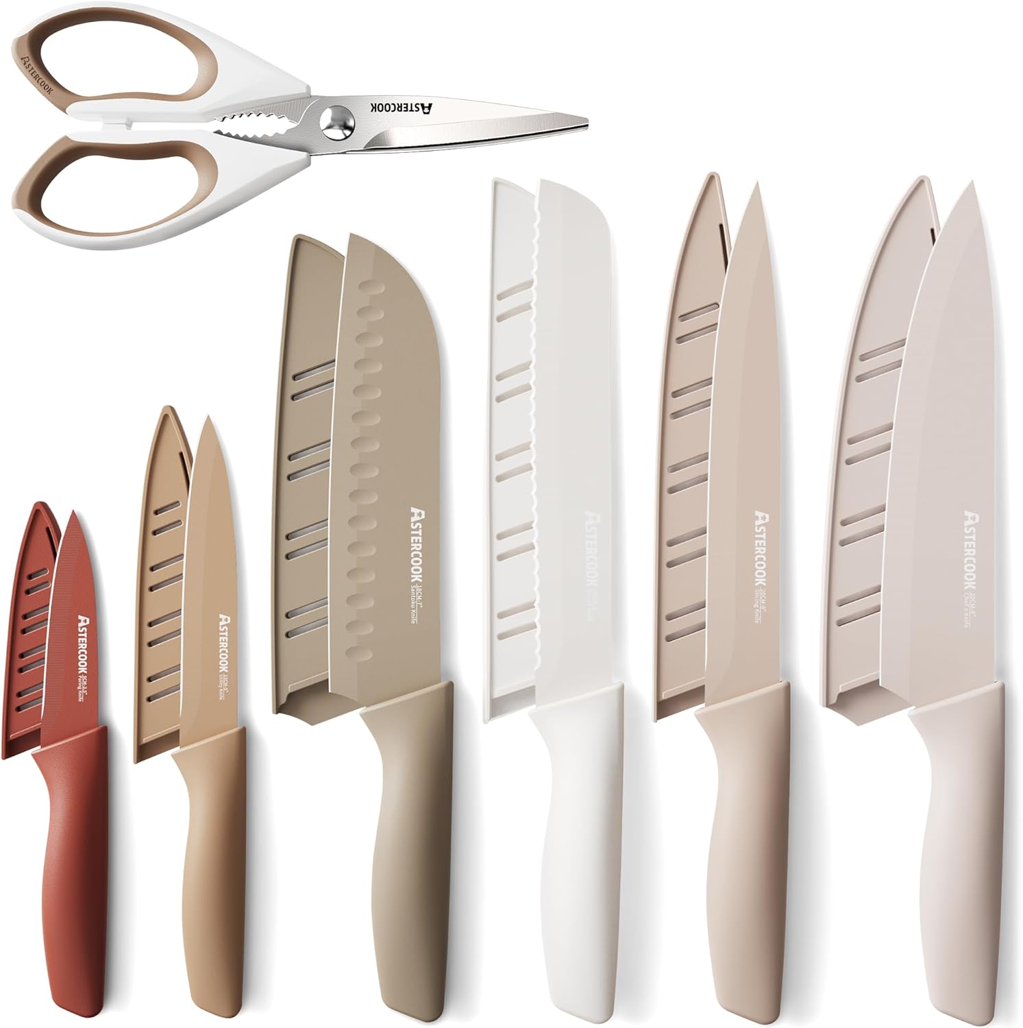 714bnp4jQrL._AC_SL1500_ Astercook Knife Set, 13 Pieces Kitchen Knives Set with Healthy Anti-Rust Coating, Dishwasher Safe, Stainless Steel Chef Knife Sets with 6 Blade Guards, Perfect Holiday Gifts for Kitchen - Image 1