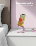 Lamicall Pink Phone Holder, Desk Accessories - Rose Gold Pink Office Cell Phone Holder, Desktop, Office Desks Accessories, Desk Decor Gifts for Women, for Mothers Day, 4-8'' Telephone Stand - Image 3