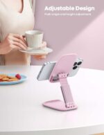 Lamicall Pink Phone Holder, Desk Accessories - Rose Gold Pink Office Cell Phone Holder, Desktop, Office Desks Accessories, Desk Decor Gifts for Women, for Mothers Day, 4-8'' Telephone Stand - Image 2