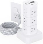 Power Strips with Surge Protection, Flat Plug Power Strip with 12 Outlets 4 USB Ports, Charging Station Tower 1875W/15A 1080J 6Ft Extension Cord with Multiple Outlets, Office Supplies, Dorm Essentials