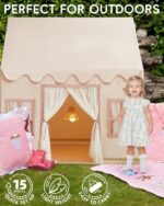Large Kids Tent Playhouse Base Fabric with Star Lights, Flags and Tote Bags, Kids Play Tent Indoor & Outdoor, Washable Teepee Tent for Boys & Girls, Play House for Toddler, Neutral Color - Image 3
