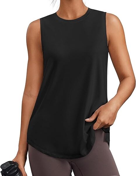PINSPARK Workout Tops for Women Sleeveless Athletic Tank Tops UPF 50+ Running Tanks with Side Slits Loose Fit Gym Yoga Shirt