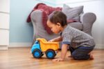 Green Toys Dump Truck, Blue/Orange - Pretend Play, Motor Skills, Kids Toy Vehicle. No BPA, phthalates, PVC. Dishwasher Safe, Recycled Plastic, Made in USA.,Gold/Blue, 10"X7.5"x6.75" - Image 3