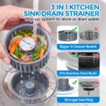 Sink Drain Strainer - Sink Stopper Kitchen Drain, 3 in 1 Kitchen Sink Drain Strainer with Anti-Clogging Basket, Kitchen Gadgets Clearance Sink Accessories, Fit US Standard 3-1/2'' Sink Hole, Silver - Image 2