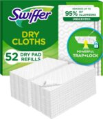 Swiffer Sweep + Mop, Dry Pads Refill, Floor Cleaner for Dirt, Dust, Hair, Cleaning Cloths for Mopping Home, Bathroom, Kitchen, Dust Mop, Floor Duster, Unscented, 52ct