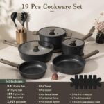 Astercook 19 Pcs Pots and Pans Set Non Stick, Black Titanium Induction Kitchen Cookware Sets, Non toxic Healthy Kitchen Cooking Set with Frying Pans Set, PTFE PFOA PFOS Free, Fathers Day Gift for Men - Image 2