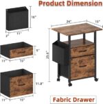 GYIIYUO 2 Drawer File Cabinet with 24'' Extended Desktop, Mobile Filing Cabinet, Rolling File Cabinet with Side Bag, Fabric Drawer, Fits A4/Letter Size, Printer Stand Home Office, Light Brown - Image 3