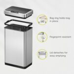 EKO Mirage-T 50 Liter / 13.2 Gallon Touchless Rectangular Motion Sensor Trash Can or Recycling Bin, Brushed Stainless Steel Finish - Image 5